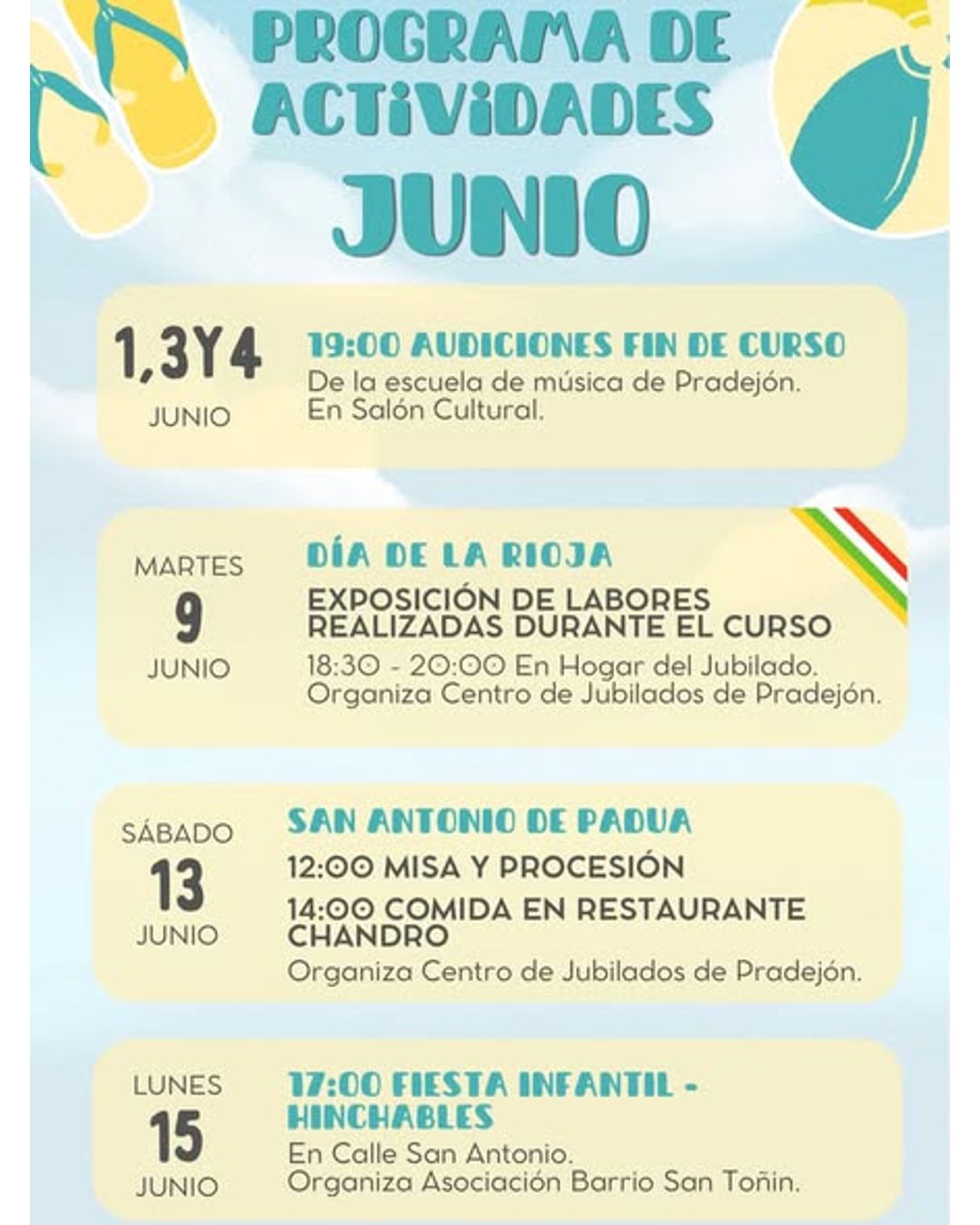 Programa de actividades de junio en Pradejón