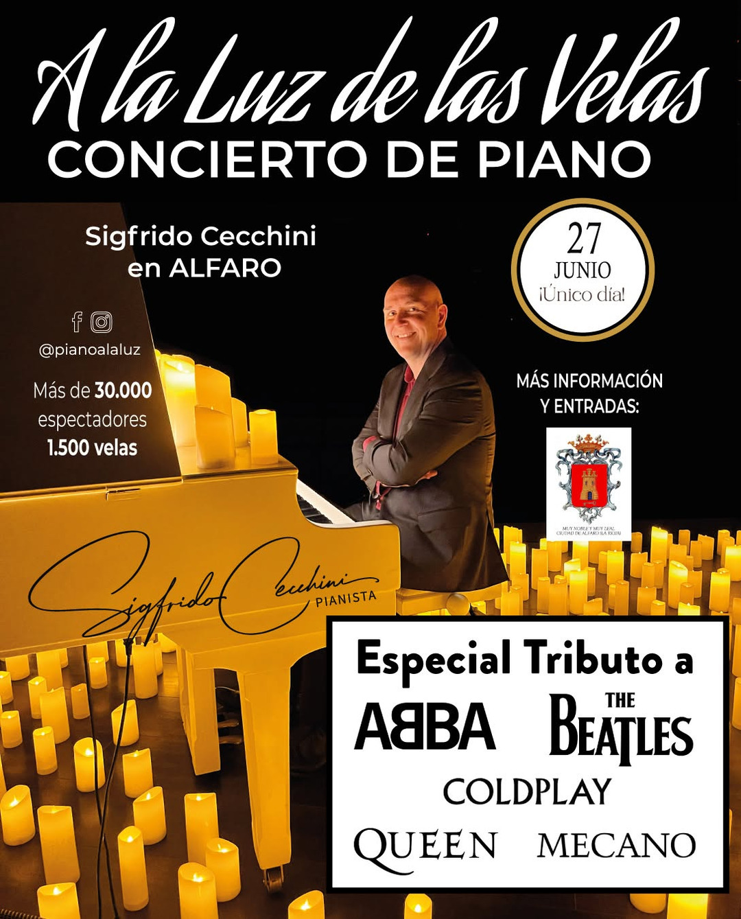 Especial Tributo a ABBA, The Beatles, Queen, Mecano y Coldplay: Concierto de piano 'A la Luz de las Velas'